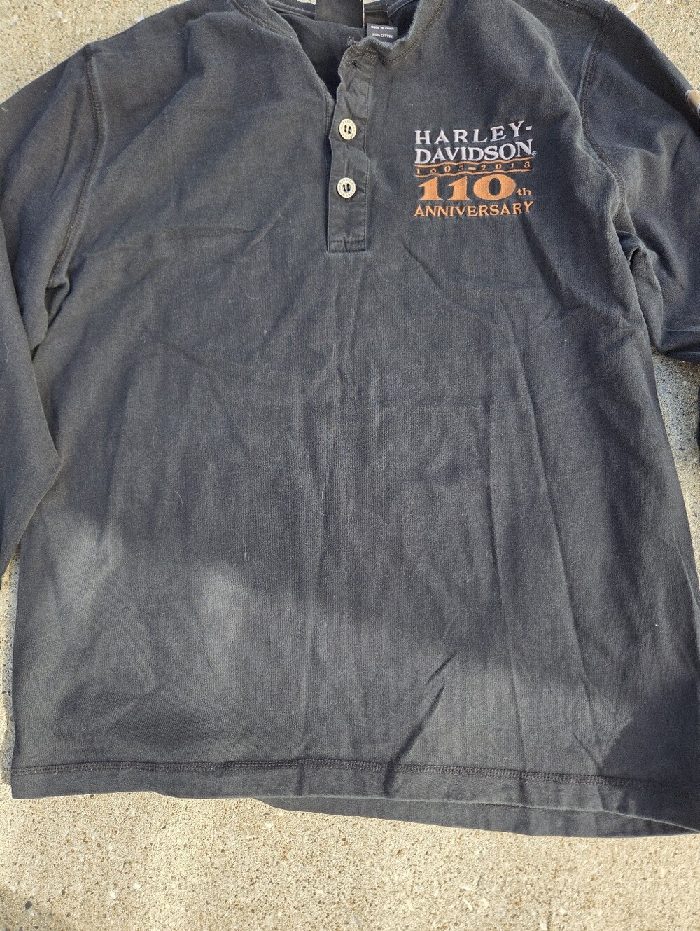 Harley-Davidson 110th Anniversary Henley Shirt Black Sleeve Graphic Men's L
